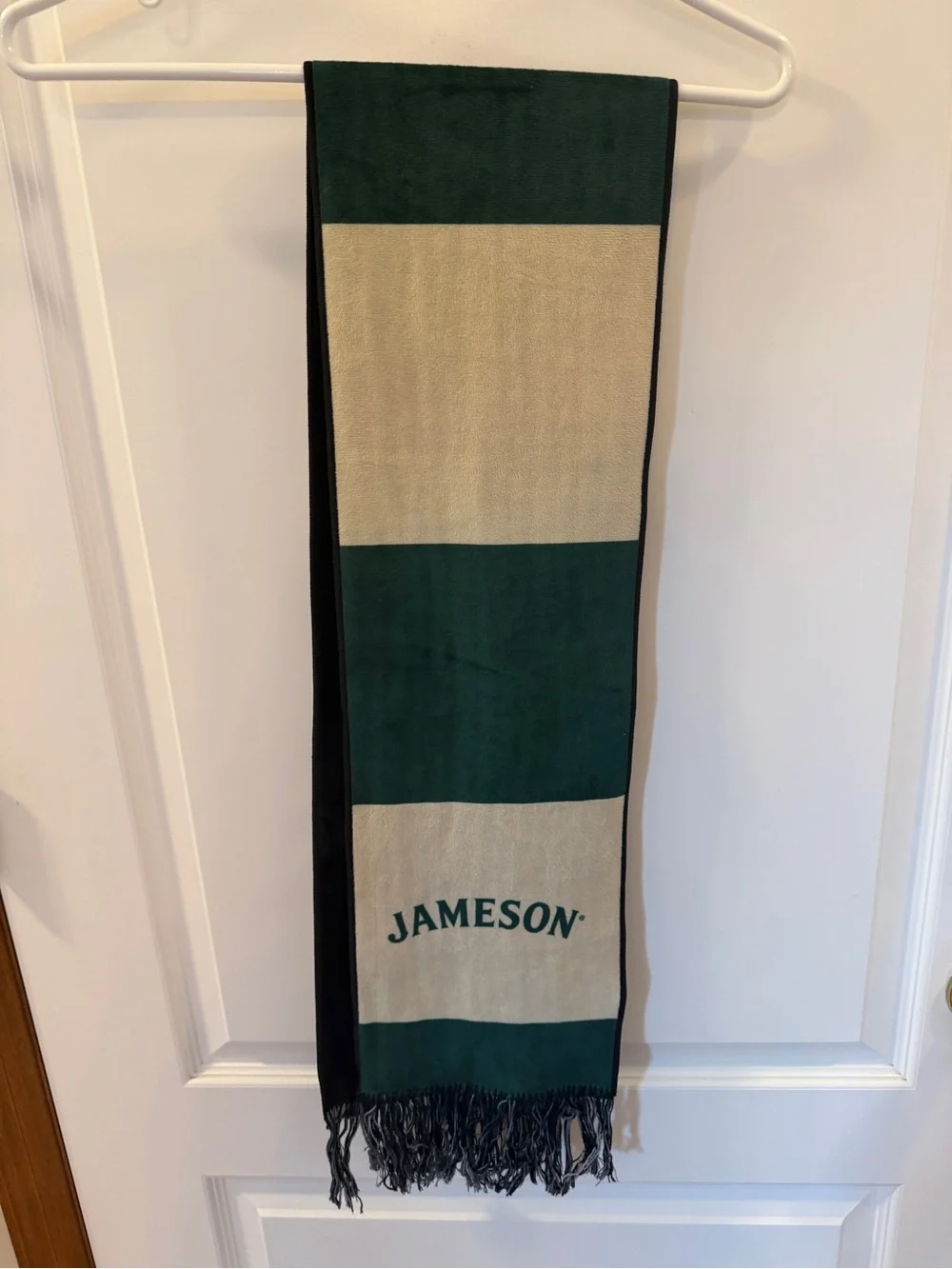 Jameson Branded Super Soft Green and Cream Luxe Scarf With Fringe